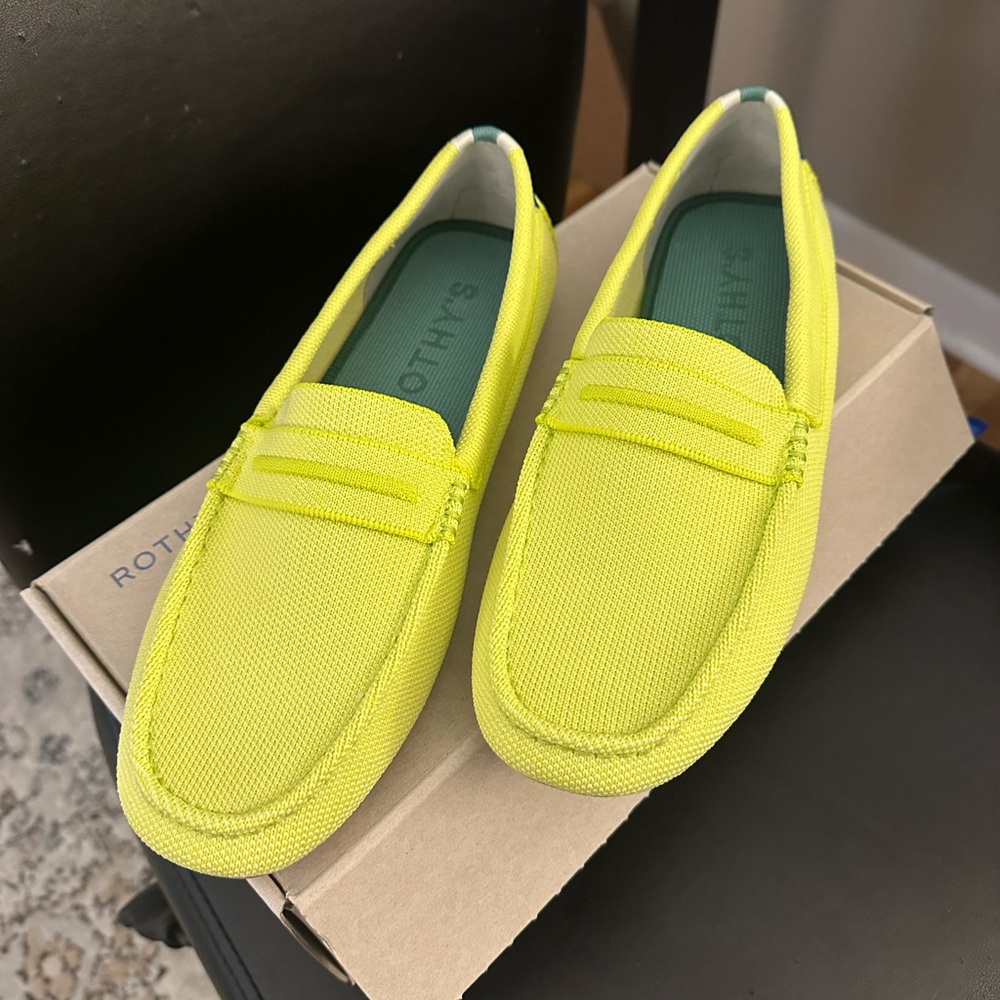 Rothy's Neon Yellow Mesh Penny Loafers